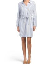 NEW JONES NEW YORK BLUE WHITE STRIPES LINEN  BELTED SHIRT  DRESS SIZE 16 - £50.96 GBP