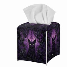 Black Cat Tissue Box Cover Square Leather Dispenser Purple - $569.55 MXN