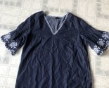 Ann Taylor Dark Blue chambray with White embroidery Blouse Flutter Sleev... - $29.03