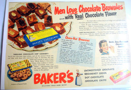 1953 Color Ad Baker&#39;s Chocolate  With Choco-Nut Brownies Recipe - £6.38 GBP