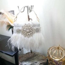 Real Ostrich Evening Bag For Women Tassel Shoulder Bag For Party Wedding Day Clu - £72.15 GBP