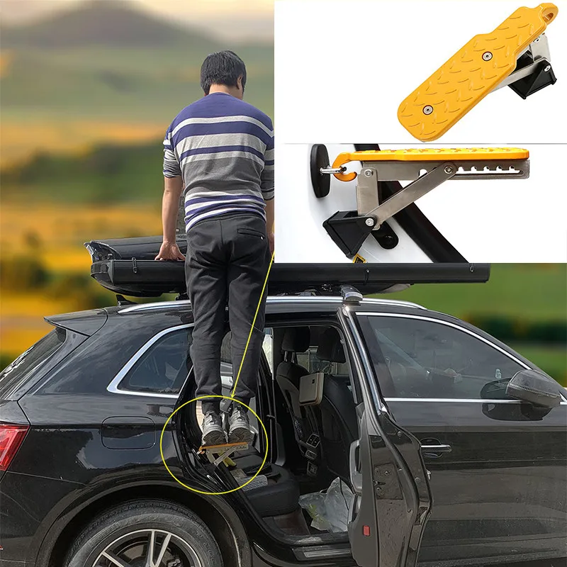 Iversal pedals 440 lbs aluminum car roof rack step fit door latch rooftop up hook stand thumb200