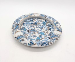 Lefton China Porcelain Chintz Paisley Ashtray Blue Gold Trim 3 Slot NE 2344 - £6.71 GBP