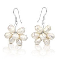 Ladies Fine Statement Freshwater Pearl Flower .925 Silver Dangle Earrings - £10.11 GBP