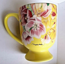 Yellow Pedestal Mug Coffee Cup Flowers Marjolein Bastin Footed Floral 12 oz. - £13.96 GBP