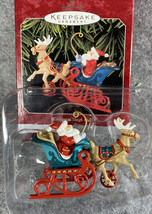 Christmas Sleigh Ride Hallmark Ornament 25th Anniversary Metal 1998 Santa Deer - $10.00