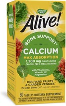 Nature&#39;s Way Alive! Calcium Bone Support*, Vitamins D3 &amp; K2 &amp; Magnesium, 60 Tabl - £27.96 GBP