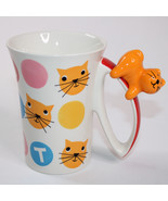 Indra Stoneware Cat Coffee Mug Vintage With Cat On Handle Hand Painted C... - $9.70