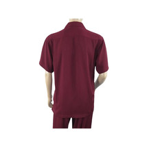 Men INSERCH 2pc Walking Leisure Suit Shirt Pants Set Short Sleeves 9356 Burgundy image 4