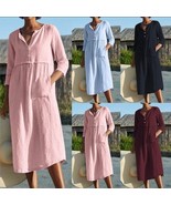 Linen Mini Dresses with Pockets, Summer Fit for Women, Plus Size Loose Dress - £22.42 GBP