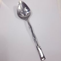 Vintage Sunshine bamboo stainless Korea slotted pierced serving spoon large - $29.00