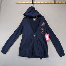 NWT Roxy Navy Floral Full Zip Hoodie Jacket Women&#39;s M Drawstring Waist V... - €25,89 EUR