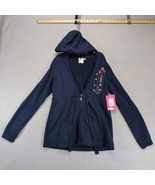 NWT Roxy Navy Floral Full Zip Hoodie Jacket Women&#39;s M Drawstring Waist V... - $42.01 CAD