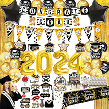 Graduation Party Decorations 2024 Black Gold - (89Pack) Congrats Grad Banners, C - £36.37 GBP