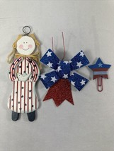 Wooden Ornament 3pc Hanging Girl Bow Star Paper Clip - £3.35 GBP