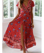 NEW! 90s Bohemian Floral Print Wrap Around Maxi Dress Beautiful Easter Hippie - £26.27 GBP