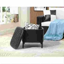 Square Upholstered Ottoman Modern PU Poufs with Storage, Black - £88.16 GBP