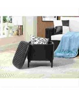 Square Upholstered Ottoman Modern PU Poufs with Storage, Black - £87.05 GBP