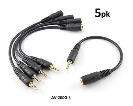 5-Pack 8&quot; Gold-Plated 3.5Mm Trs Stereo Audio Male To Female Extension Cable - £22.53 GBP