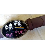 PINK FLOYD Rock  Epoxy PHOTO MUSIC BELT BUCKLE &amp; Black Bonded Leather Belt - $24.70