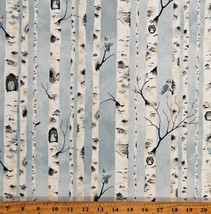 Cotton Birch Trees Bark Owls Birds Mist Fabric Print by Yard D506.94 - £10.75 GBP