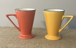 P1 Pier 1 Art Deco Angleterre England Ceramic Footed Coffee Mug 4.5” Lot Of 2 - £16.01 GBP