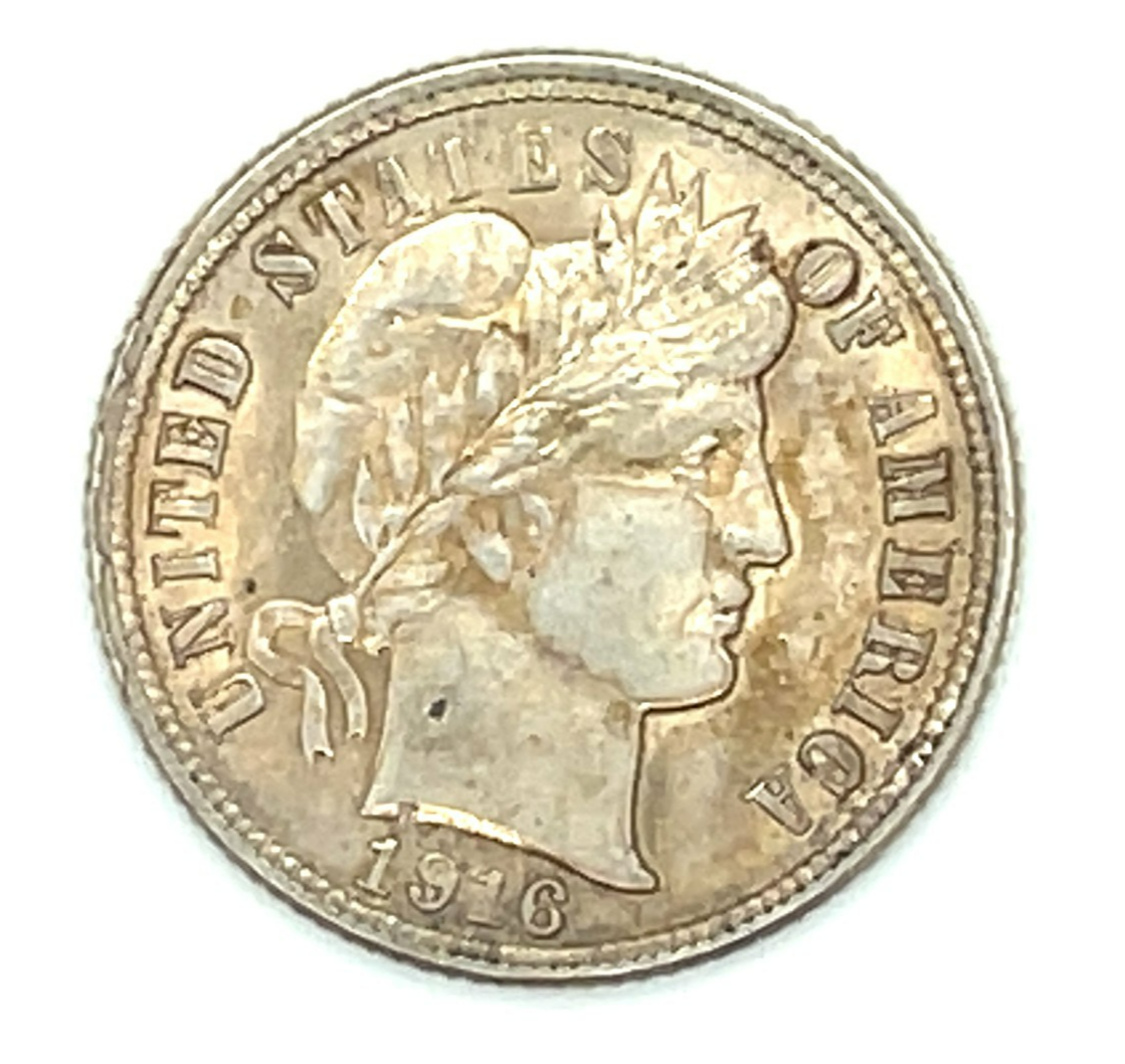 1916 10C Barber Dime in Choice BU Condition, Nice Eye Appeal, Full Mint ... - $138.59