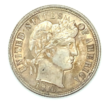 1916 10C Barber Dime in Choice BU Condition, Nice Eye Appeal, Full Mint ... - $138.59