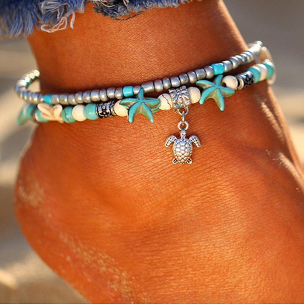 Primary image for 1pc Boho Starfish Turquoise Beads Sea Turtle Anklet Beach Sandal Ankle Bracelet