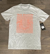 True Religion Men&#39;s Small Heather Gray Wavy Orange Horseshoe Logo T-Shirt - £18.78 GBP