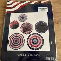 Hanging Paper Fans for any patriotic event 12 Pieces assorted Patterns 3 Sizes - £14.71 GBP
