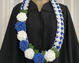 Graduation Lei Flower Royal Blue White Roses Flowers Leaves Four Braided... - $49.50