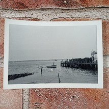 Boat near Pier / Dock Great Lakes Ferry in Back Vintage Photo Original OOAK B&amp;W - £7.19 GBP