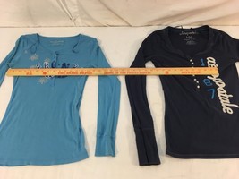 Two Womens Aéropostale LIGHT &amp; DARK Blue Large Stretch LONG SLEEVE BUTTO... - £21.50 GBP