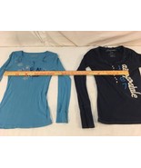 Two Womens Aéropostale LIGHT &amp; DARK Blue Large Stretch LONG SLEEVE BUTTO... - $35.37 CAD