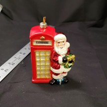 Glassware Art Studio Poland Santa in London Phone Booth Blown Glass Ornament - £15.91 GBP