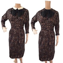 Vintage 50s Brown Print Dress Toni Edwards S - £56.38 GBP