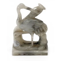 Chinese Carved Gray Soapstone Carving Stork Bird Lotus Figurines Mid-Cen... - $34.62