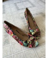 DEXFLEX COMFORT SHOES FLORAL SATIN CORK Wedge HEELS PEEP TOE SIZE 11 - $24.92