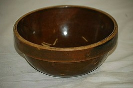 Antique Primitive Stoneware 6&quot; Mixing Bowl Brown Salt Glazed Rustic Farmhouse - £28.73 GBP