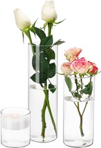 Cucumi Cylinder Vases For Centerpieces 3Pcs Different Sizes Tall Clear, High - £29.16 GBP