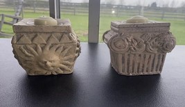 Set 2 Ceramic Candleholders 3D Celestial Sun and Roman Column 3x3in Vintage 90s - £15.01 GBP