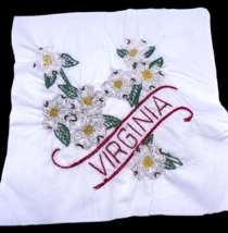 Virginia Floral Embroidered Quilted Square Frameable Art State Needlepoi... - $27.90