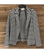 Chico’s STRIPED BLAZER Size 1 Black &amp; Whit Open Front Knit - £23.27 GBP