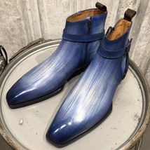 Men&#39;s Handmade Patina Jodhpur Boots, Blue Hand Patina Formal Dress Boots. - £189.83 GBP