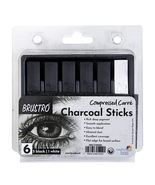 BRUSTRO Artist Compressed Carre Charcoal Sticks - Set of 6 (5 Black &amp; 1 ... - $28.99