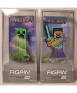 Minecraft Creeper and Steve Figpins Brand New LOCKED Official Mojang Col... - £29.46 GBP