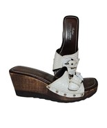Donald Pliner Wooden Wedge Sandals Womens 7 Creamy White Leather Clogs I... - £30.95 GBP