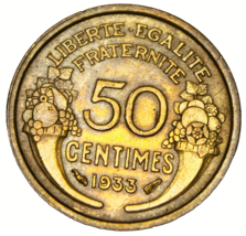 France 50 centimes, 1933~Free Shipping #A102 - £3.34 GBP