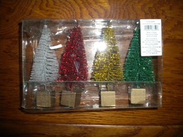 H for Happy Bright Mini Bottle Brush Christmas Tree Figurines (Set of 4) - £7.16 GBP